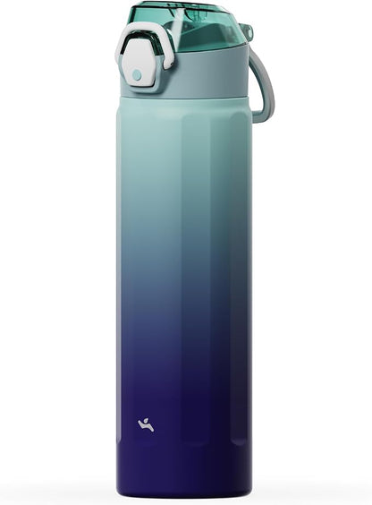 Konokyo FLOWPLAY 22oz Locking Push-Button Water Bottle with Silicone Spout,Leak-Proof,18/8 Stainless Steel Double-Wall Vacuum Insulated for Sports and Travel,BPA-Free,Ocean Dream