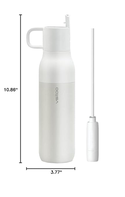 VSITOO 25oz Insulated Stainless Steel Filtered Water Bottle for Travel and Everyday Use ，5-Stage 0.01μm Ultra-strong Filtration，Reusable，Improves Taste，for Hiking, Cycling, Gym & Outdoor Use，White