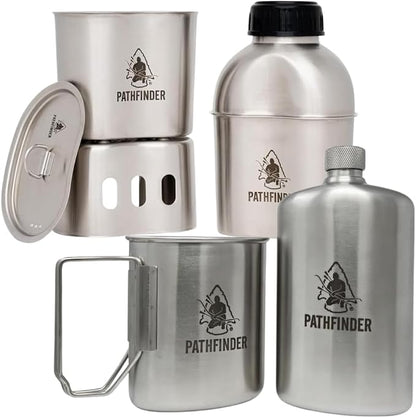 The Pathfinder School Canteen Cooking Set & Stainless Steel Nesting Cup with M34 Scout Canteen – Bushcraft Survival Gear, Camping Essentials, Hiking Water Bottle, Backpacking & Outdoor Cooking Kit