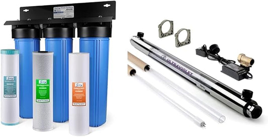 iSpring WGB32BM 3-Stage Whole House Water Filtration System w/ 20-Inch Sediment, Carbon Block, and Iron ; Manganese Reducing Filter & UVF55FS Whole House UV Water Filter