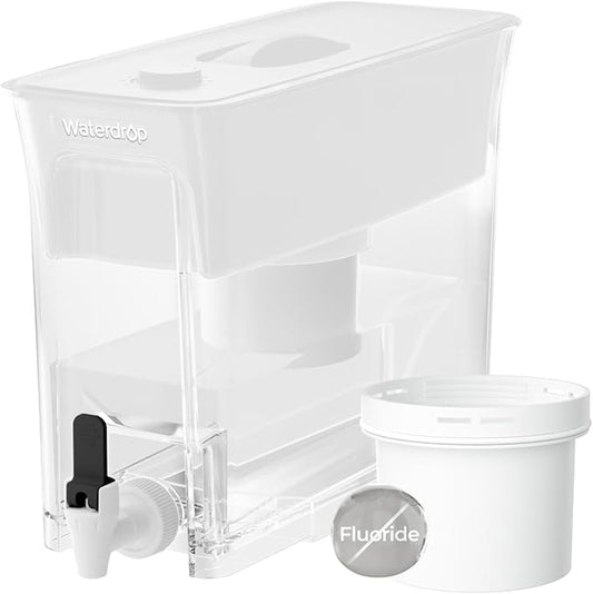 Waterdrop 35-Cup Water Filter Dispenser, Reduces Fluoride, PFOA/PFOS and More, BPA Free, Large Capacity Water Filter Pitcher, White (with 3 Filters)