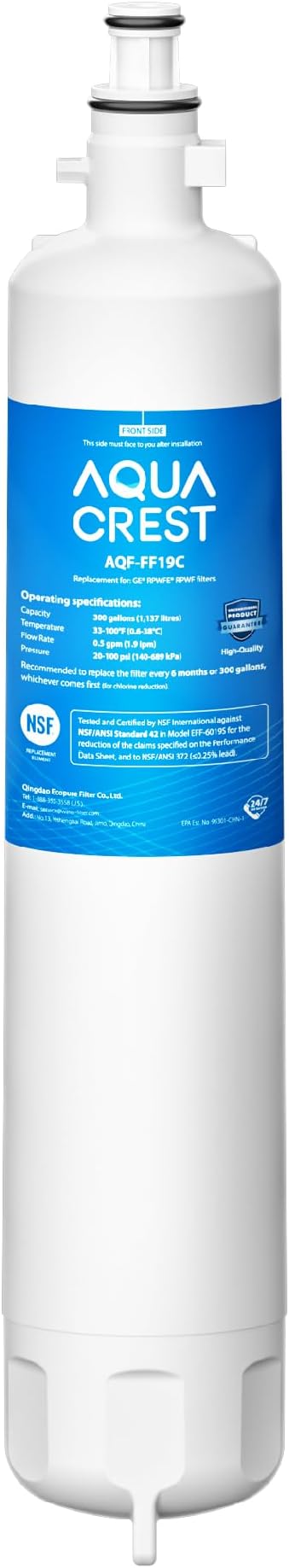 AQUA CREST AQF-FF19C Replacement for GE® RPWFE®, RPWF (with CHIP) Refrigerator Water Filter, Compatible with GYE22HMKES, GYS22GMNES, GYE22HBLTS, DFE28JSKSS, GFE28HMHES, GNE29GYNFS, GFE28GYNFS