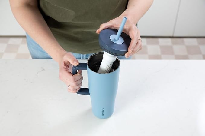 LifeStraw Go Series — Double Wall Insulated 24oz Stainless Steel Water Filter Tumbler, designed for everyday Use, removes bacteria, Parasites, Microplastics, and improves taste, Icelandic Blue