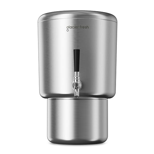 GLACIER FRESH PC04 Gravity-Fed Stainless Steel Countertop Water Filtration System 2.25G, Elarisey™ Filtration Technology, Reduces Heavy Metals, PFOA & PFOS, and Meets SGS Standards