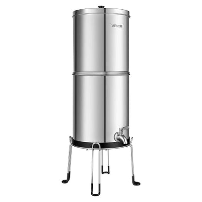 VEVOR Gravity-fed Water Filter System, 2.25G 304 Stainless-Steel Countertop Water Filtration System, Reduces Lead and up to 99% of Chlorine, with 2 Carbon Filters, Spigot, and Stand, for Home Camping