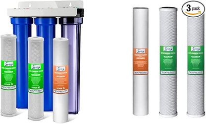 iSpring Whole House Water Filter System, Reduces Chlorine, Sediment, Taste, Odor, 3-Stage Whole House Water Filtration System w/ 20"x2.5" Water Filters and Clear 1st-Stage Housing, Model: WCB32C | Replacement Sediment Two Carbon Block Cartridges Fits W...