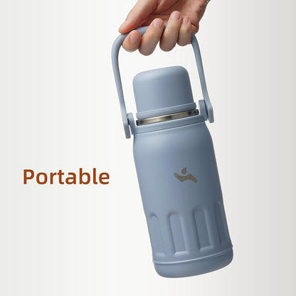 Konokyo Insulated Water Bottle with Handle and Strap,Vacuum Travel Tumbler with Cup Lid,Thermo Coffee Cup for Hot Cold Drinks 27 OZ,Blue Haze
