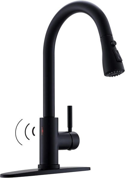 WEWE Black Kitchen Faucet, Touchless Kitchen Faucet with Pull Down Sprayer - Matte Black Single Handle Kitchen Faucets Hands-Free Activated Stainless Steel Kitchen Sink Faucet