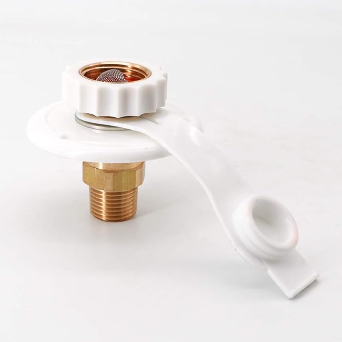 KIPA RV City water Fill inlet flange brass RV water hookup Connector FPT 1/2" Female thread 3" Flange white, With check valve backflow preventer in city water connection