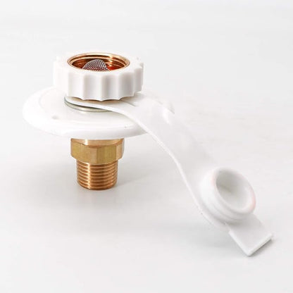 KIPA RV City water Fill inlet flange brass RV water hookup Connector FPT 1/2" Female thread 3" Flange white, With check valve backflow preventer in city water connection