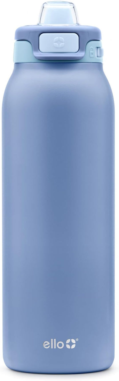 Ello Pop & Fill 32oz Stainless Steel Water Bottle with Quick Fill Technology, Double Walled and Vacuum Insulated Metal, Leak Proof Locking Lid, Sip and Chug, Reusable, BPA Free, Raincloud