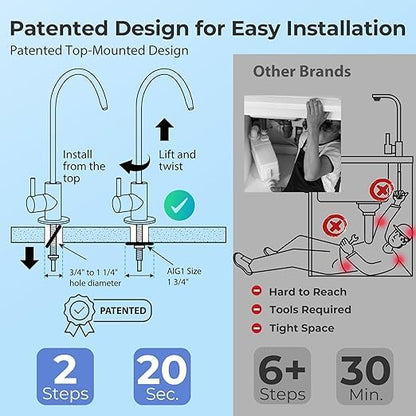 iSpring RCC7P-AK-BLK, 6-Stage Alkaline Reverse Osmosis System with Booster Pump, RO Water Filtration System, Sleek Black RO Faucet, TDS PFAS Removal, Patented Top-Mounted Faucet for Easy Installation