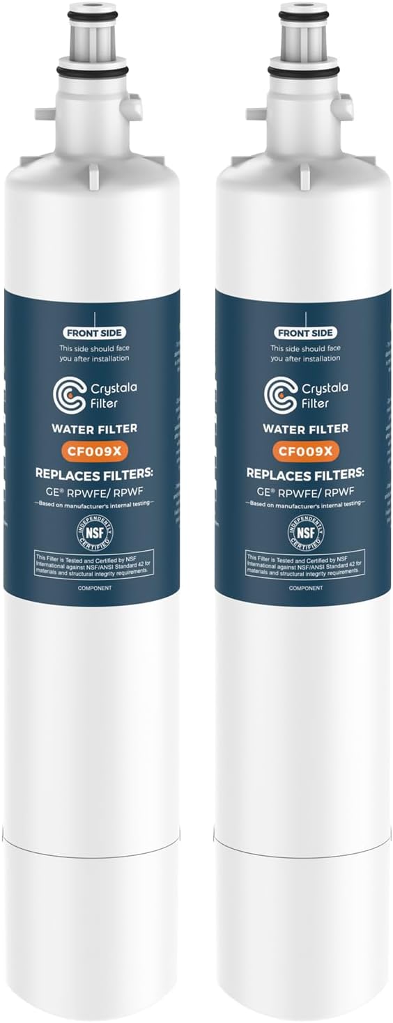 Crystala Filters RPWFE Refrigerator Water Filter (Built-in CHIP) 2-Pack | Compatible with GFE28GYNFS, GFE28GELDS, PFE28KELDS, PFE28KYNFS, GFD28GELDS, PWE23KELDS, PWE23KMKES
