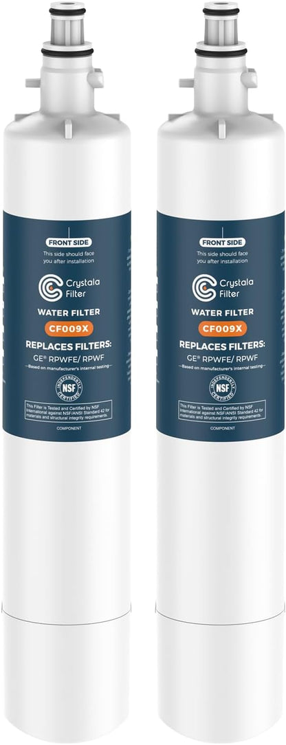Crystala Filters RPWFE Refrigerator Water Filter (Built-in CHIP) 2-Pack | Compatible with GFE28GYNFS, GFE28GELDS, PFE28KELDS, PFE28KYNFS, GFD28GELDS, PWE23KELDS, PWE23KMKES