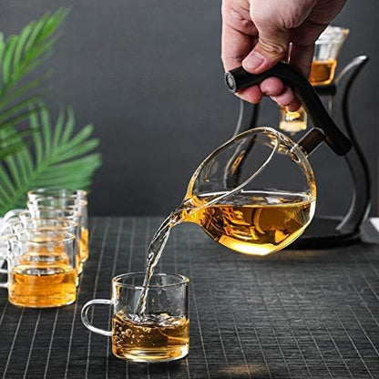 RORA Glass Teapot Set Semi Automatic Drip Rotating with Infuser Lazy Kungfu Tea pot Set (Bamboo)