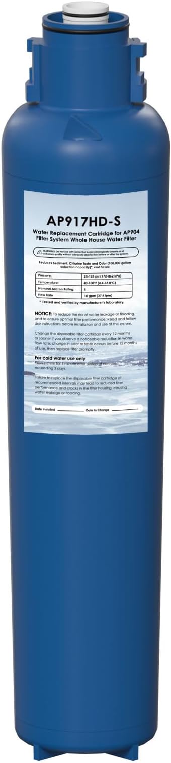 AP917HD-S AP904 Water Filter Replacement, Whole House Sanitary Quick Change Water Filter Cartridge Compatible with 3M Aqua-Pure AP917HD-S and AP904 System, Reduces Sediment, Odor, and Scale 1 Pack