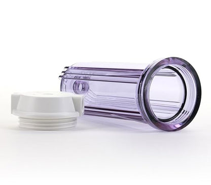 Hydronix HF2-10CLWH38, 10" Clear Housing with White Flat Cap for RO & Filtration Systems, 3/8" Ports