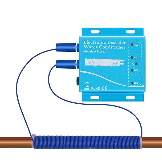 Electronic Water Descaler System, Whole House Water Softener Alternative, No Salt, Limescale Prevention (Blue)
