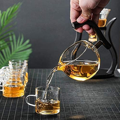 RORA Lazy Kungfu Glass Tea Set Semi Automatic Drip Rotating with Infuser Glass Teapot Set (6 cups)