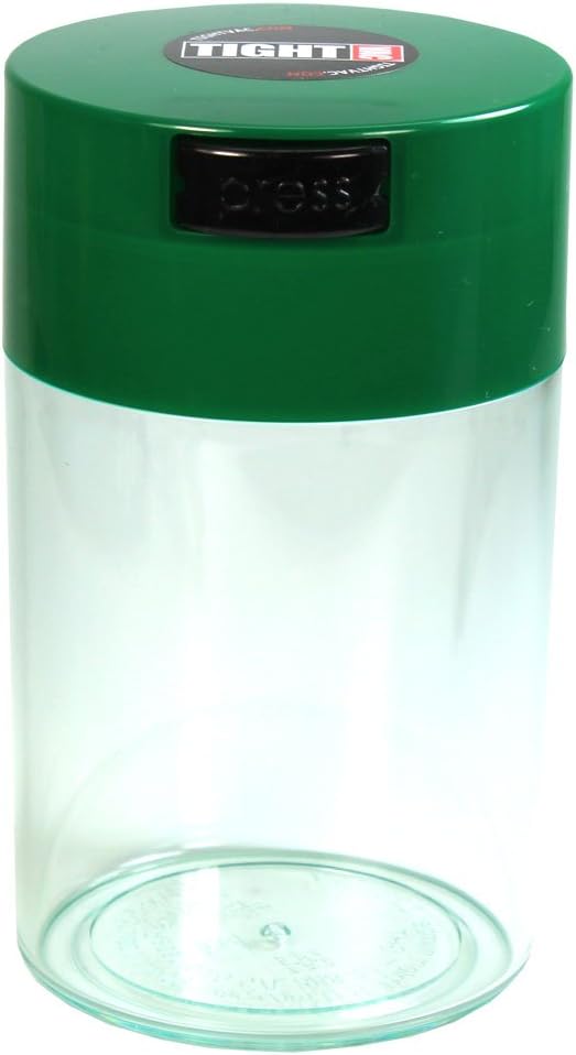 Tightvac 1 oz to 6 ounce - Patented Airtight Container | Multi-use Vacuum Container Works as Smell Proof Containers for Herbs and Dry Goods. Dark Green Cap & Clear Body