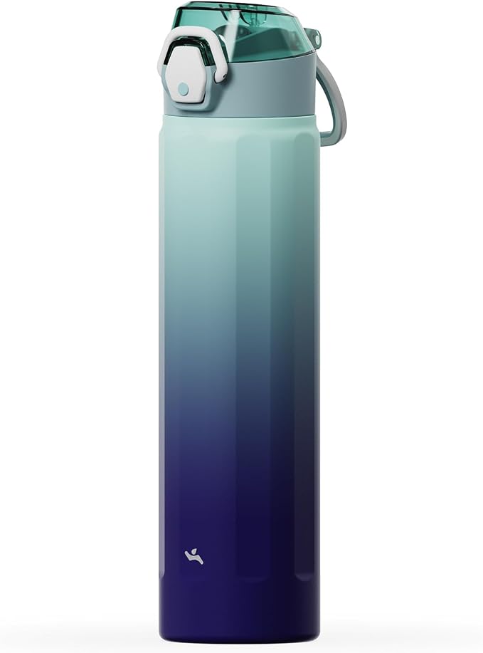 Konokyo FLOWPLAY 25oz Locking Push-Button Water Bottle with Silicone Spout,Leak-Proof,18/8 Stainless Steel Double-Wall Vacuum Insulated for Sports and Travel,BPA-Free,Ocean Dream