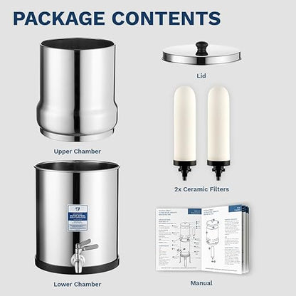 Survivor Filter Ultra Gravity Water Filter System - Stainless Steel Countertop Gravity Fed Water Filter, 2.25 Gallon, for Home and Outdoors - Removes Bacteria, Viruses, and Parasites