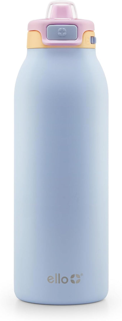 Ello Pop & Fill 40oz Stainless Steel Water Bottle with Quick Fill Technology, Double Walled and Vacuum Insulated Metal, Leak Proof Locking Lid, Sip and Chug, Reusable, BPA Free, Coastal Sunrise