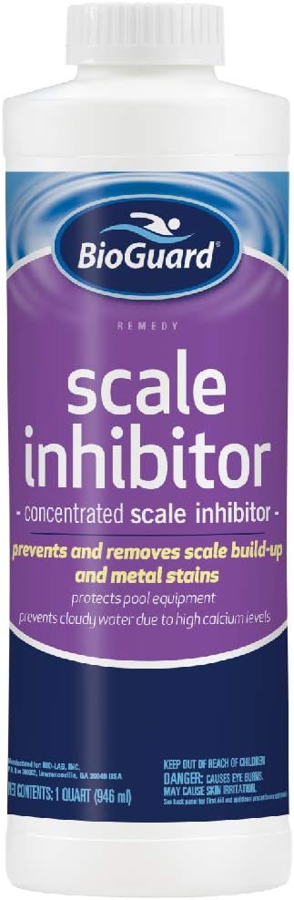 BioGuard Scale Inhibitor, 32 oz, Pack of 2, Concentrated Formula, Prevents and Removes Scale Build-Up and Metal Stains, Protects Pool Equipments