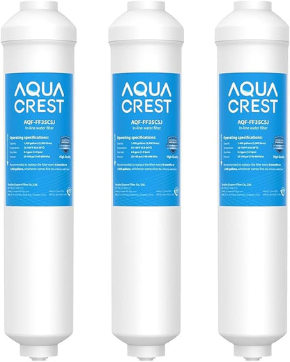 AQUA CREST FF35 Inline Water Filter Replacement, 1/4" Quick-Connect Replacement for Refrigerator, Post-Carbon Filter for Reverse Osmosis Systems, NSF/ANSI 42 Certified, 6-12 Months(NO Fittings)
