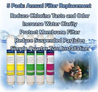 PureBlue TLR04RC-5PK Twist Lock Replacement Filter Pack for 4-Stage Reverse Osmosis