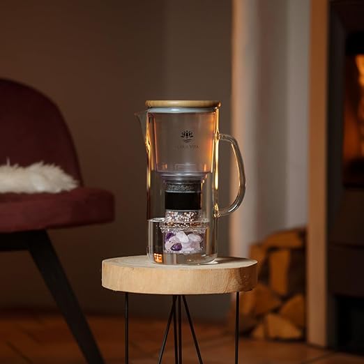 Lotus Vita ENYA Glass Water Filter Pitcher (10-Cups Total) - Removes Impurities, Adds Minerals - BPA Free - Glass & Bamboo Design - Improves Water Quality, Taste, and Drinking Habits