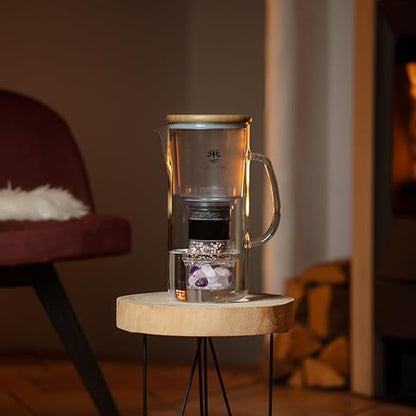 Lotus Vita ENYA Glass Water Filter Pitcher (10-Cups Total) - Removes Impurities, Adds Minerals - BPA Free - Glass & Bamboo Design - Improves Water Quality, Taste, and Drinking Habits
