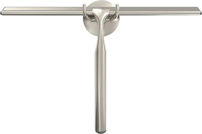 Better Living Deluxe XL Shower Squeegee, Multi-Purpose Silicone Squeegee Blade with Storage Hook, Rust-Proof Heavy Duty Window, Glass, Shower Scrubber, Windshield Wiper, 12", Brushed Nickel