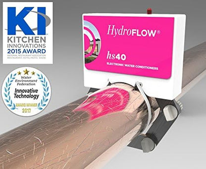 HydroFLOW HS40 | Eco Friendly Alternative to Salt Water Softeners | Descaler for Large Homes & Chemical Reducer for Residential Pools | Fits Pipes Up to 2.5" Outer Diameter