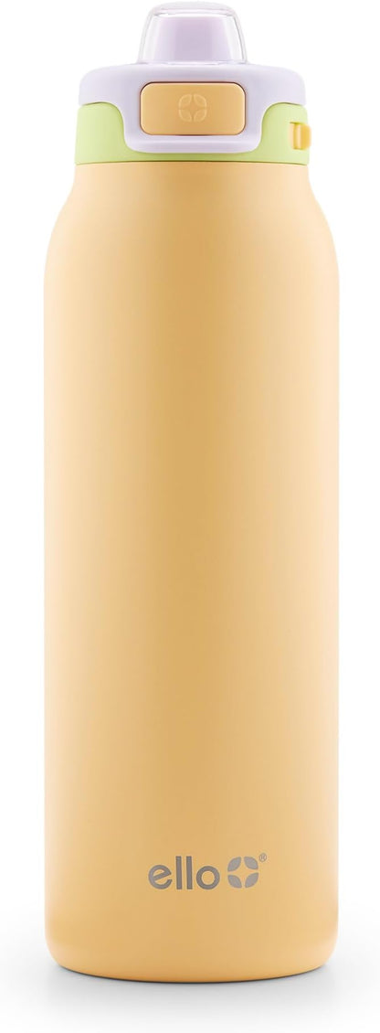 Ello Pop & Fill 32oz Stainless Steel Water Bottle with Quick Fill Technology, Double Walled and Vacuum Insulated Metal, Leak Proof Locking Lid, Sip and Chug, Reusable, BPA Free, Sunset Meadow