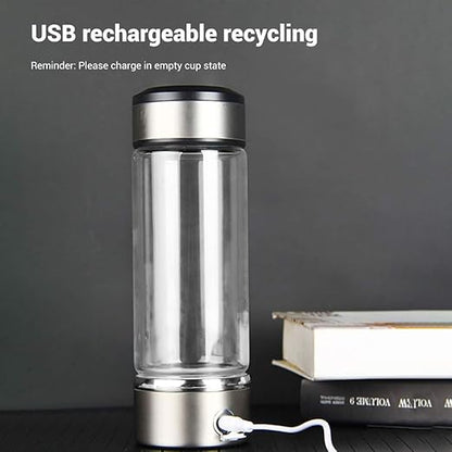 Rich Hydrogen Cup, Rechargeable Water Ionizer Portable Glass Bottles with Alkaline Energy 3 Minutes Micro Electrolysis Hydrogen Production