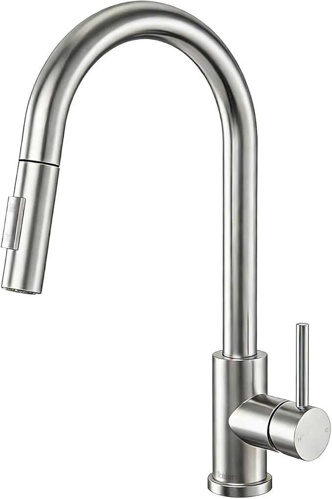 Tohlar Kitchen Sink Faucets with Pull-Down Sprayer, Modern Stainless Steel Single Handle Pull Down Sprayer Faucet with Deck Plate