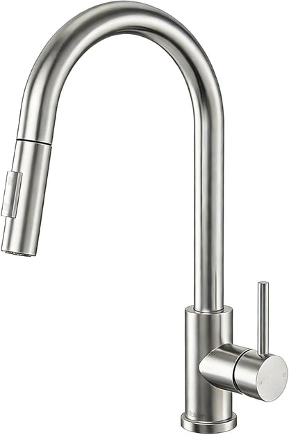 Tohlar Kitchen Sink Faucets with Pull-Down Sprayer, Modern Stainless Steel Single Handle Pull Down Sprayer Faucet with Deck Plate
