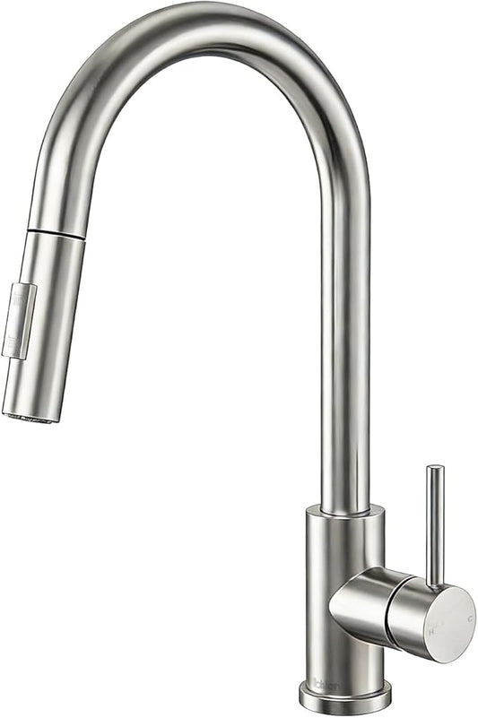 Tohlar Kitchen Sink Faucets with Pull-Down Sprayer, Modern Stainless Steel Single Handle Pull Down Sprayer Faucet with Deck Plate