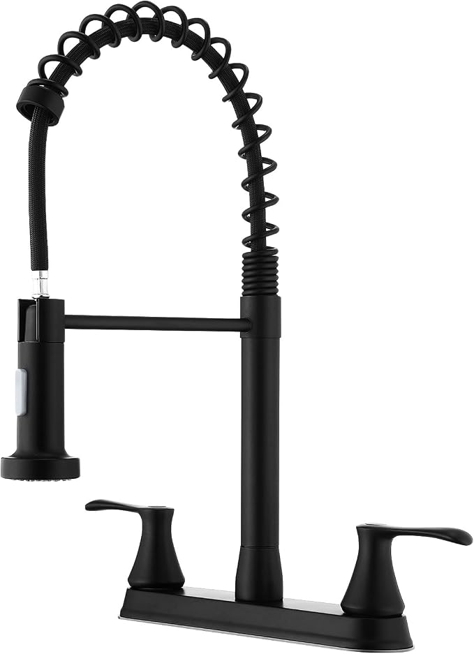 HOMELODY 2 Handles Kitchen Faucet with Pull Down Sprayer for 3 Hole Sink, 360° Rotating Spout Commercial 2 Handle Stainless Steel Kitchen Faucets with Deck Plate Black