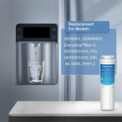 Waterdrop UKF8001 Refrigerator Water Filter 4, Replacement for Whirlpool® EDR4RXD1, EveryDrop® Filter 4, Maytag® UKF8001AXX-750, UKF8001AXX-200, 46-9006, Puriclean II, WF-UKF8001, 6 Filters
