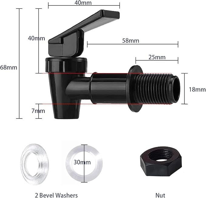 Water Spigot,BPA Free Plastic Spigot, Universal Replacement Faucet for 5 gallon bucket, Wine Barrels, Water Cooler Filtration Systems and filter water pitcher(2 Black)