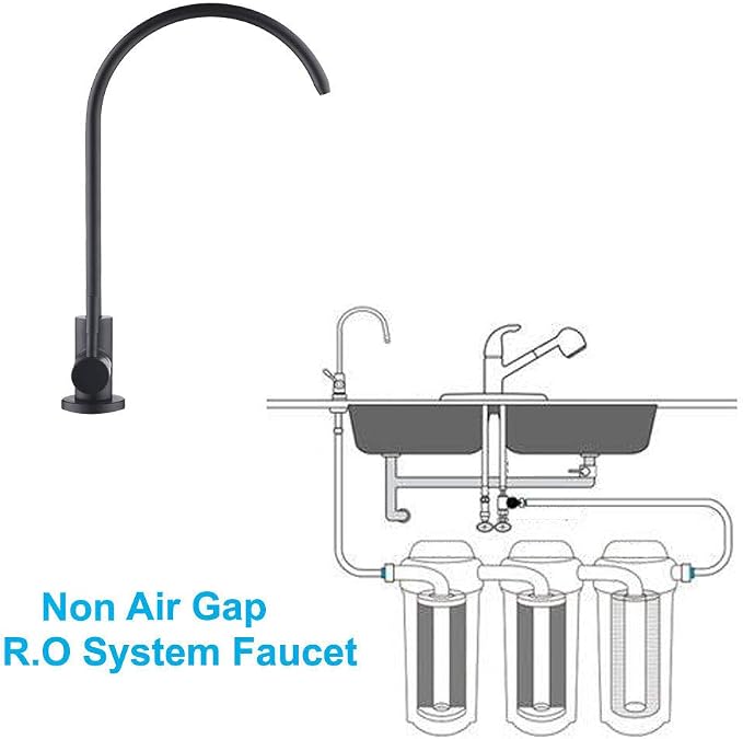 Black Drinking Water Faucet, Non-Air-Gap Beverage Faucet for Kitchen Sink | 360° Rotation Spout RO Faucet, SUS304 Stainless Steel Pure Water Filter Faucet for Reverse Osmosis Water Purify System