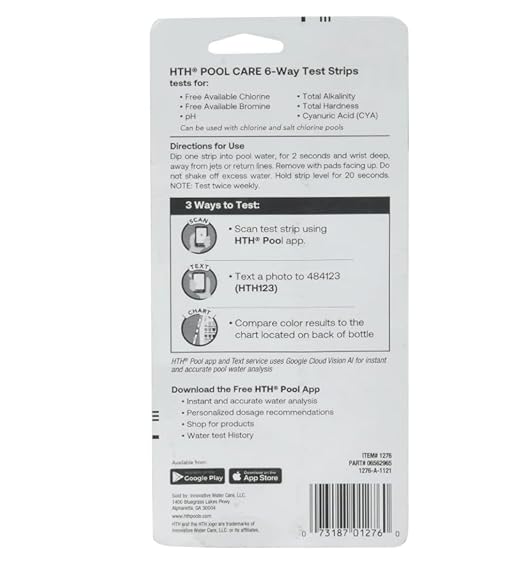 HTH 1279R Pool Care 6-Way Test Strips, Swimming Pool Water Chemical Tester, 35 Count