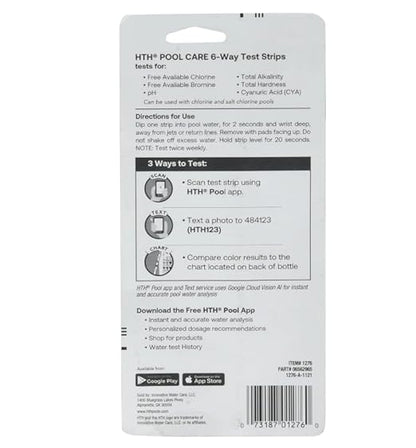 HTH 1279R Pool Care 6-Way Test Strips, Swimming Pool Water Chemical Tester, 35 Count