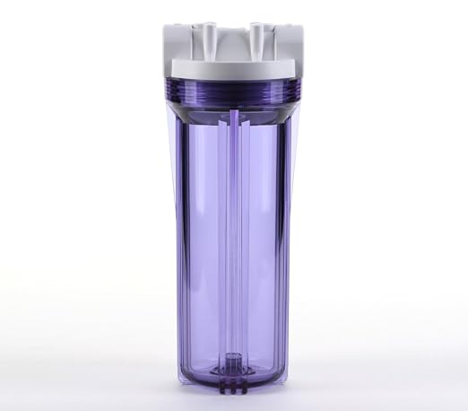 Hydronix HF3-10CLWH14, 10" Clear Housing with White Rib Cap For RO & Filtration Systems, 1/4" Ports