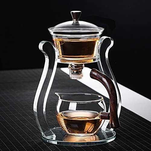 RORA Lazy Kungfu Glass Tea Set Semi Automatic Drip Rotating with Infuser Glass Teapot Set (6 cups)