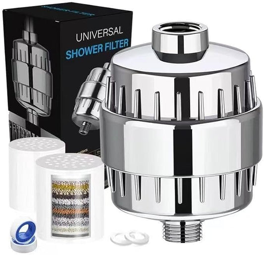 Showerhead Filters with 2 Pack Cartridges, Hard Water Softener, 99% Remove Chlorine, Heavy Metals and Harmful Impurities, High Output Filters for Improving Skin & Hair, Chrome Finish