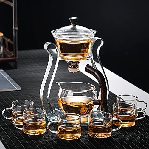 RORA Lazy Kungfu Glass Tea Set Semi Automatic Drip Rotating with Infuser Glass Teapot Set (6 cups)
