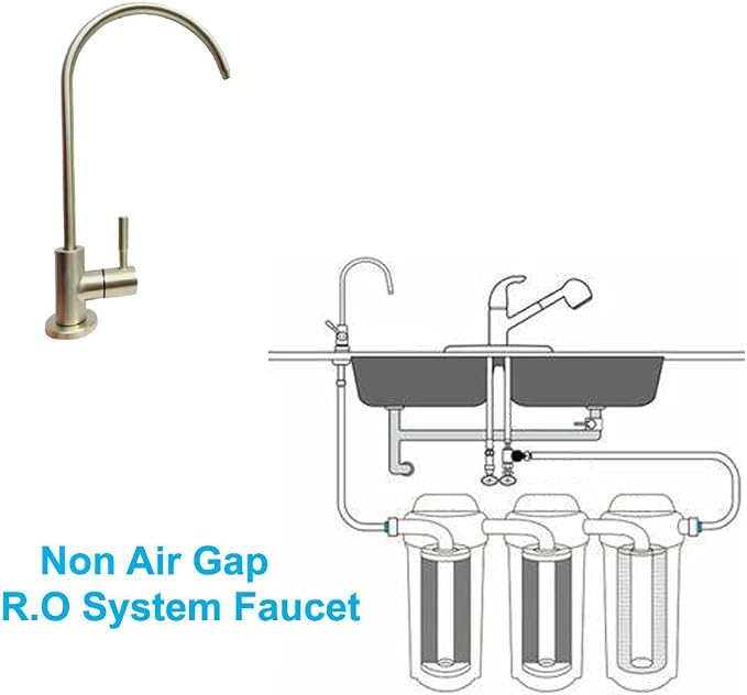 Lead-Free Gold Drinking Water Faucet, Non-Air-Gap Pure Water Filter Faucet | Beverage Faucet in 304 Stainless Steel, 360° Rotation Spout RO Faucet for Kitchen Sink Reverse Osmosis Water Purify System
